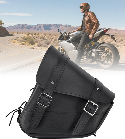 Motorcycle Saddle Bags Leather Motorcycle Solo Swing Arm Bag For Softails Sportsters Choppers Waterproof Side Bags (Black - Left Side, 11.5" x 10.25" x 3.5")