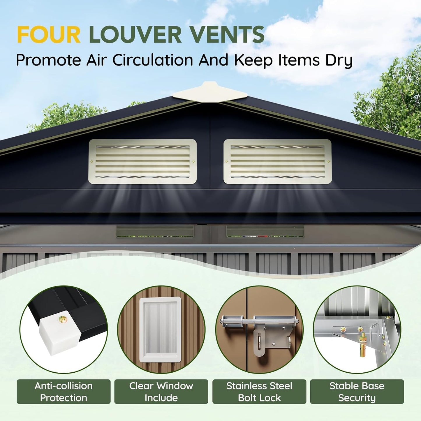 Breezz 8x6FT Outdoor Steel Storage Shed with Clear Window, Lockable Doors, Weather-Resistant Metal Tool Shed for Garden, Backyard, Patio, and Utility Storage.Brown