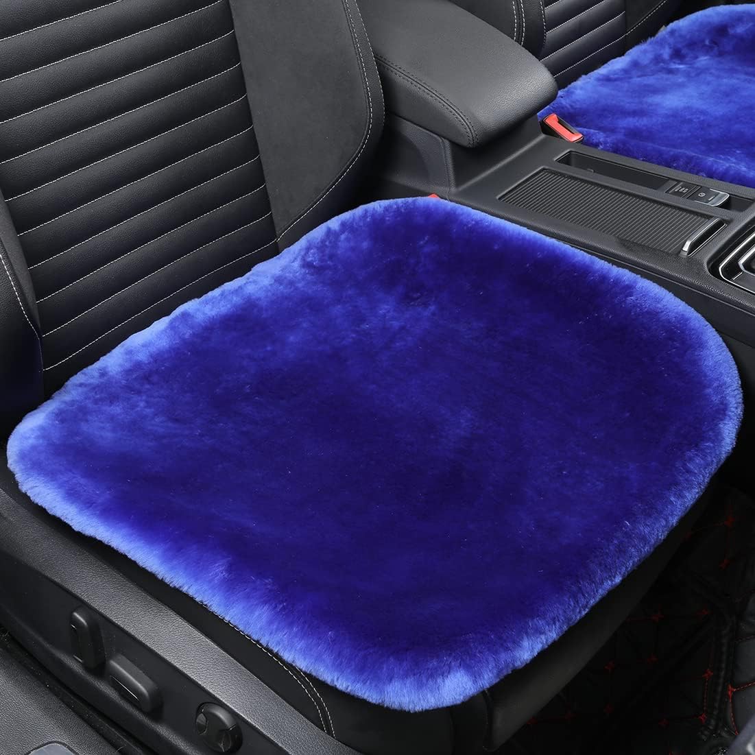 Fluffy Genuine Australia Sheepskin Car Seat Cover for Auto Interior Accessories with Soft Fuzzy WoolNatural Fur Non-Slip (Blue, Front)