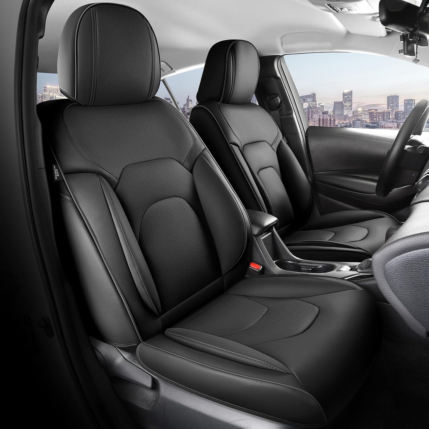 FREESOO Car Seat Covers Full Set,Waterproof Automotive Seat Covers, Leather Cars Interior Covers, Seats Protection Universal fit Babies & Adult (Black)