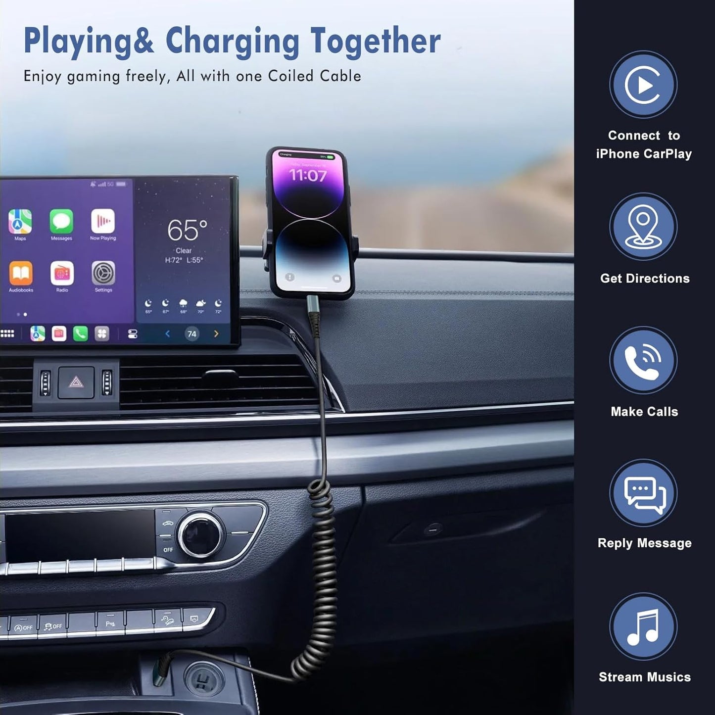 Coiled Lightning Cable 6FT,2 Pack MFi Certified Retractable iPhone Car Charger Cord,Apple CarPlay Cable Compatible with iPhone 14/13/12/11 Pro Max/XS Max/XR/X/8/7/iPad