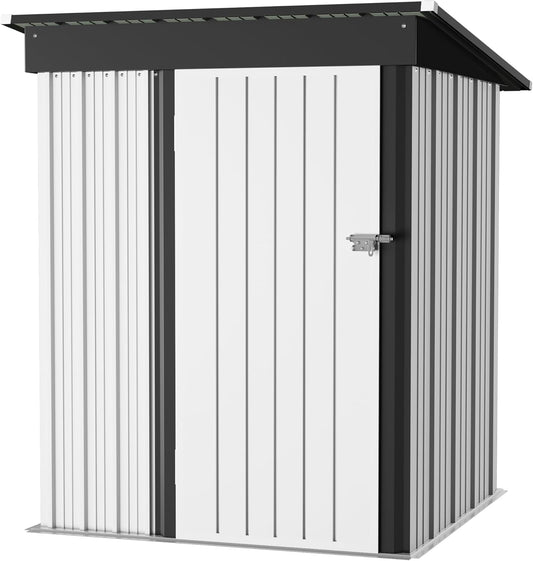 JUMMICO Metal Outdoor Storage Shed 5 x 3 FT Metal Shed with Lockable Door,Waterproof Garden Tool Shed Storage House for Backyard Patio Lawn,White