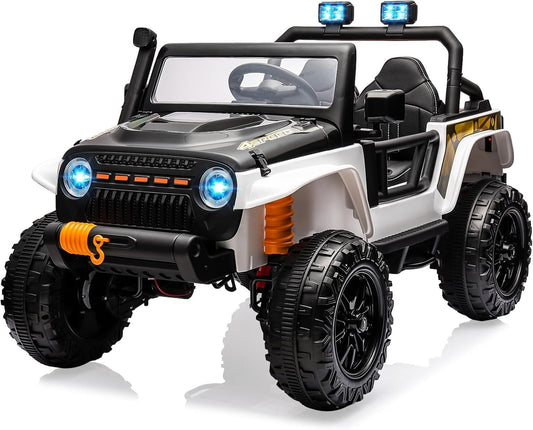 Hetoy 24V 2 Seater Ride On Car for Kids, Electric Truck with Remote Control, Ride on Truck w/ 4-Wheeler Suspension, 4x55W Powerful Engine, 4WD Battery Powered, LED Lights, Soft Braking（Black）