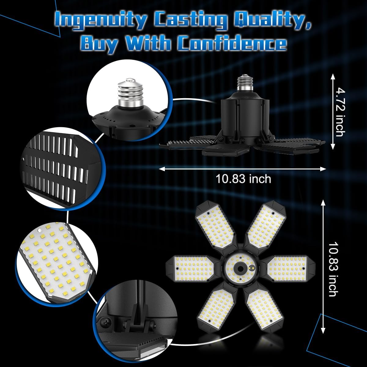 LED Garage Lights - 30000LM Super Brighter Garage Lighting w/ 6 Deformable Panels 6500K Led Shop Lights E26 Screw in Base for Basement Workshop Warehouse Attic - 2Pack