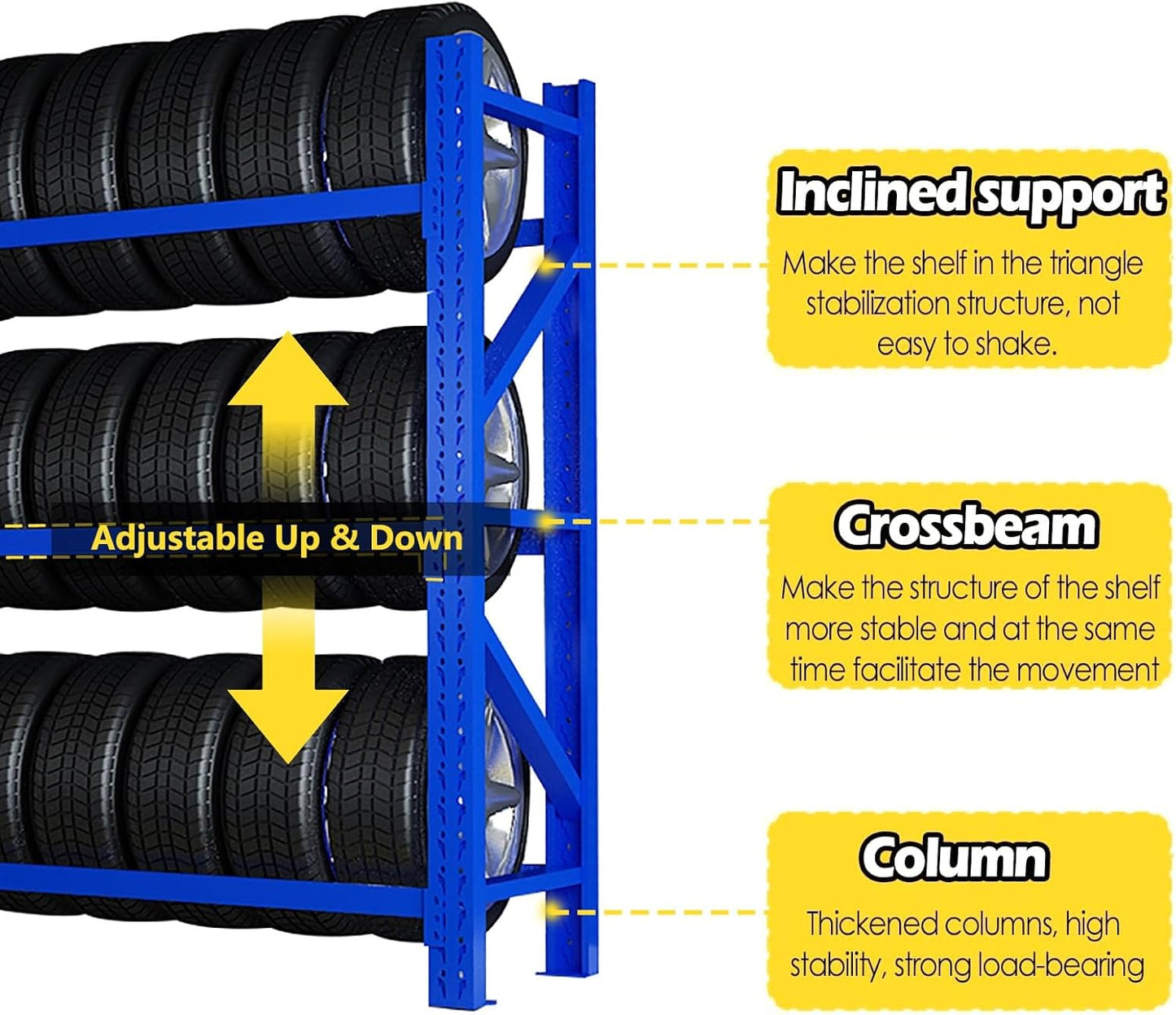 Adjustable Height Tire Storage Rack for Garage, Maximum Load 1100 lbs, Blue, 3 Tiers(59x23.6x78.7in)