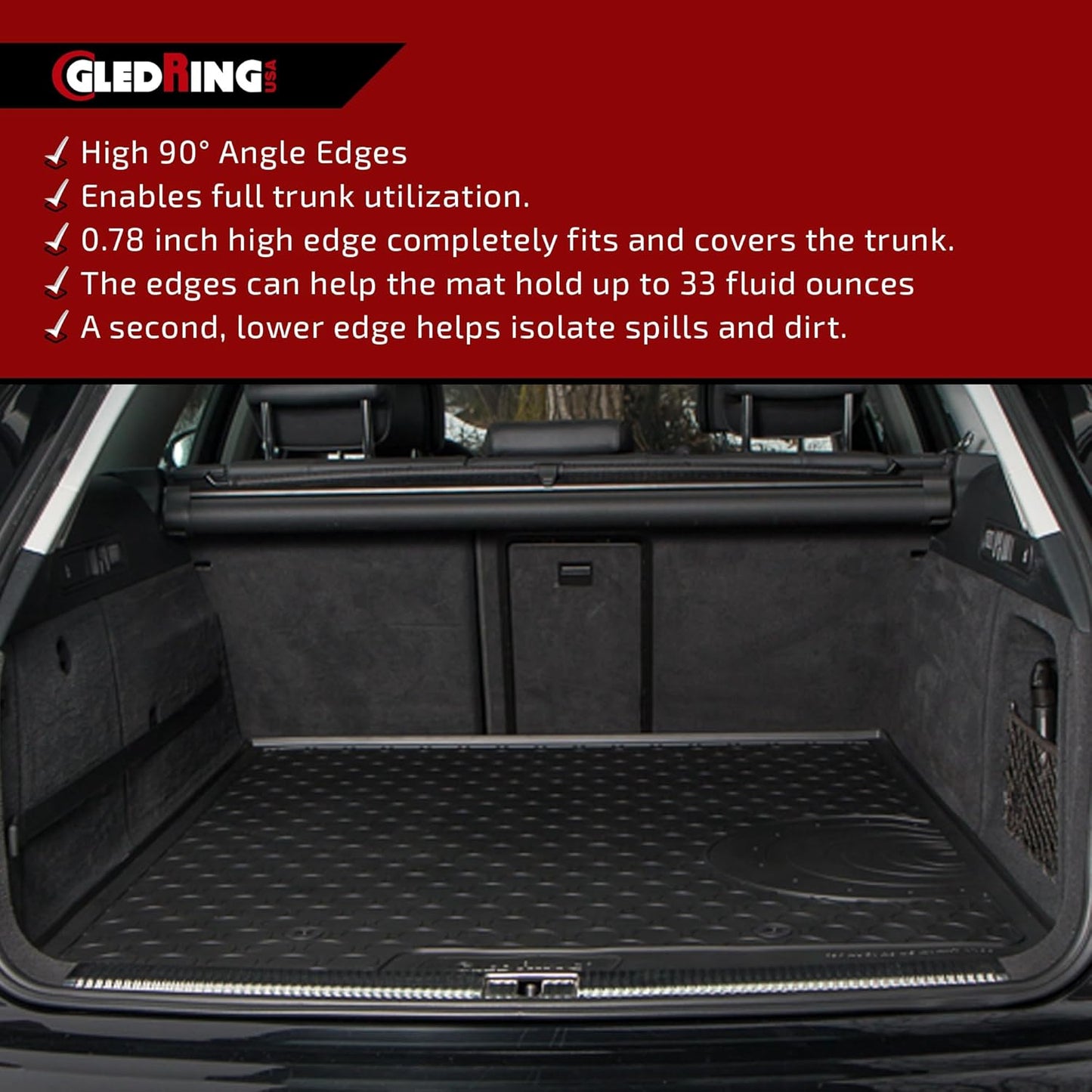 Gledring USA Custom Fit All-Weather Rubber Cargo Liner Intended for Land Rover Range Rover Velar 2017-2022, No Trimming Required, Tailored Custom Fit, Protects from Rain, Mud, & Snow