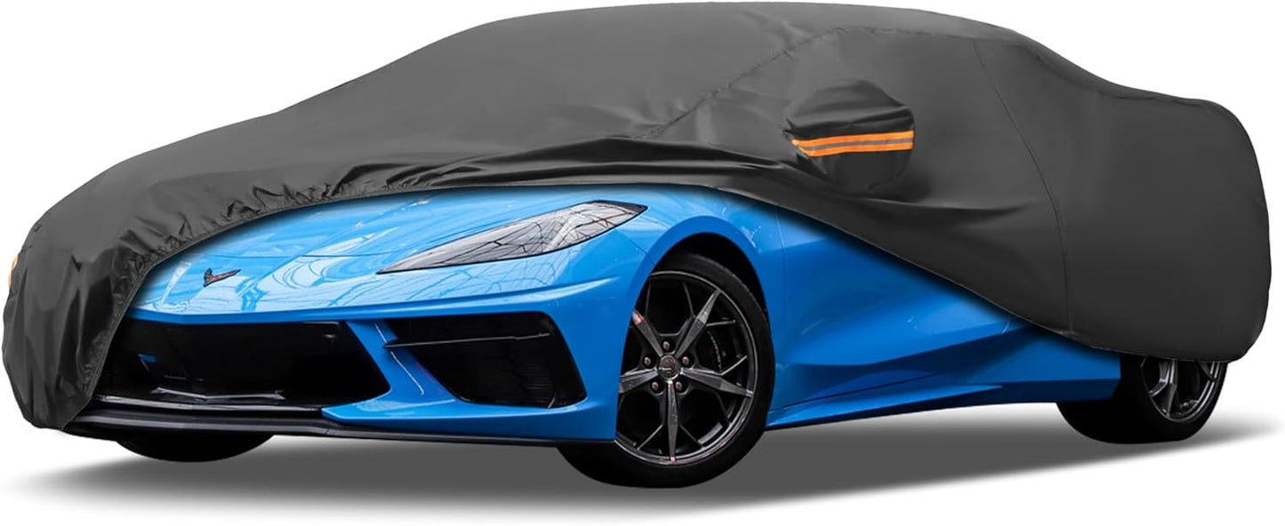 MORNYRAY Compatible with Chevy Corvette,Car Cover Outdoor Waterproof Sun Rain Snow Hail Protection with Driver Door Zipper (Black, Custom Fit Chevy Corvette)