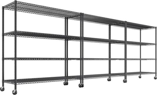 REIBII 55.5''W Storage Shelves 2500LBS Wire Shelving Unit with Wheels Heavy Duty Metal Shelves for Storage Adjustable Garage Storage Rack Pantry Shelf Kitchen Shelving, 75.6" H X 55.5''W X 24" D, 3PCS