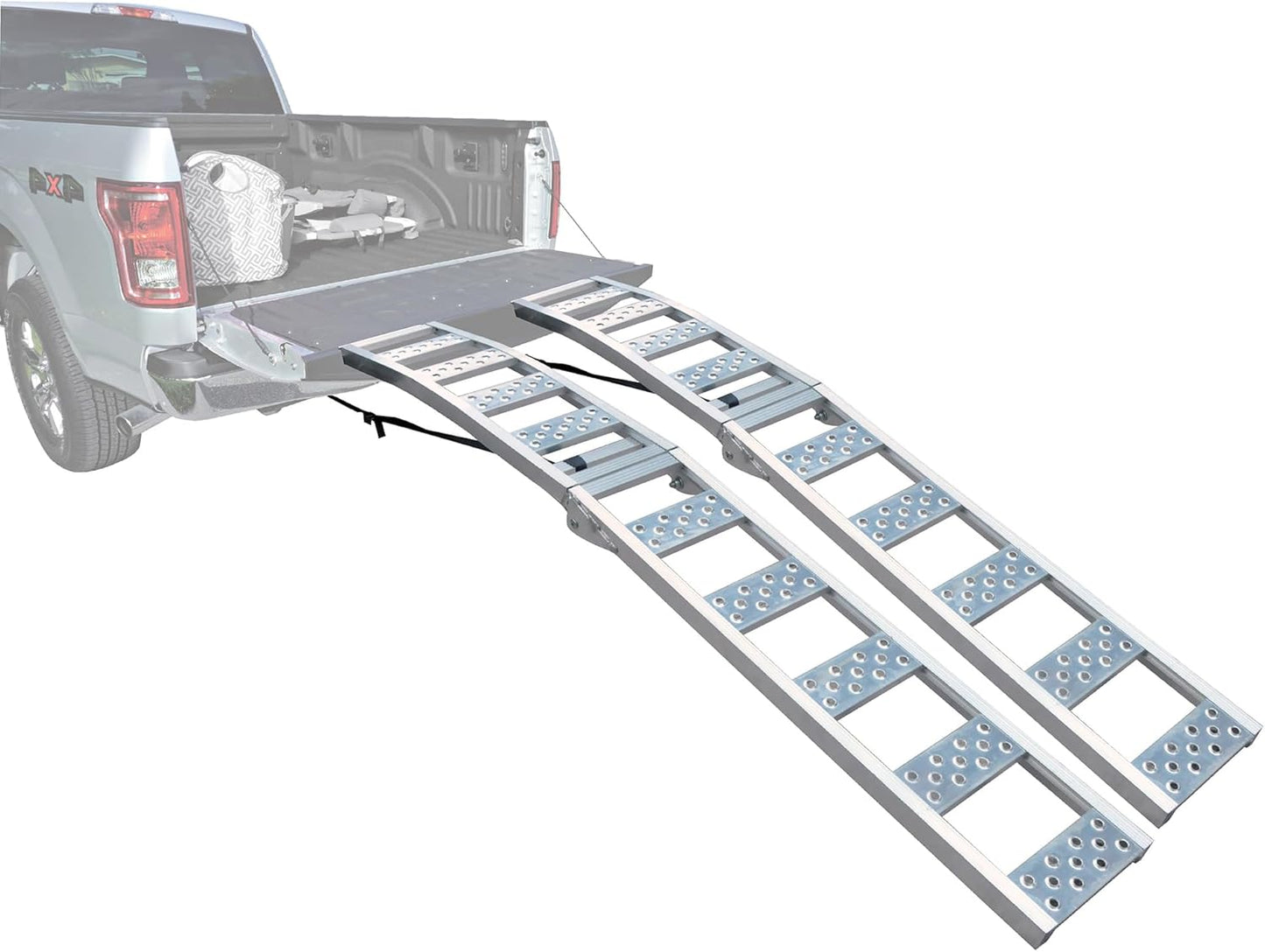 Rockland Foldable Arched Aluminum Loading Ramp, 90'' x 11'', 1500 LBS Loading Capacity, Portable Ramp for Motorcycles, Ebikes and ATVs, 2 Pcs, with 2 Safety Straps Included