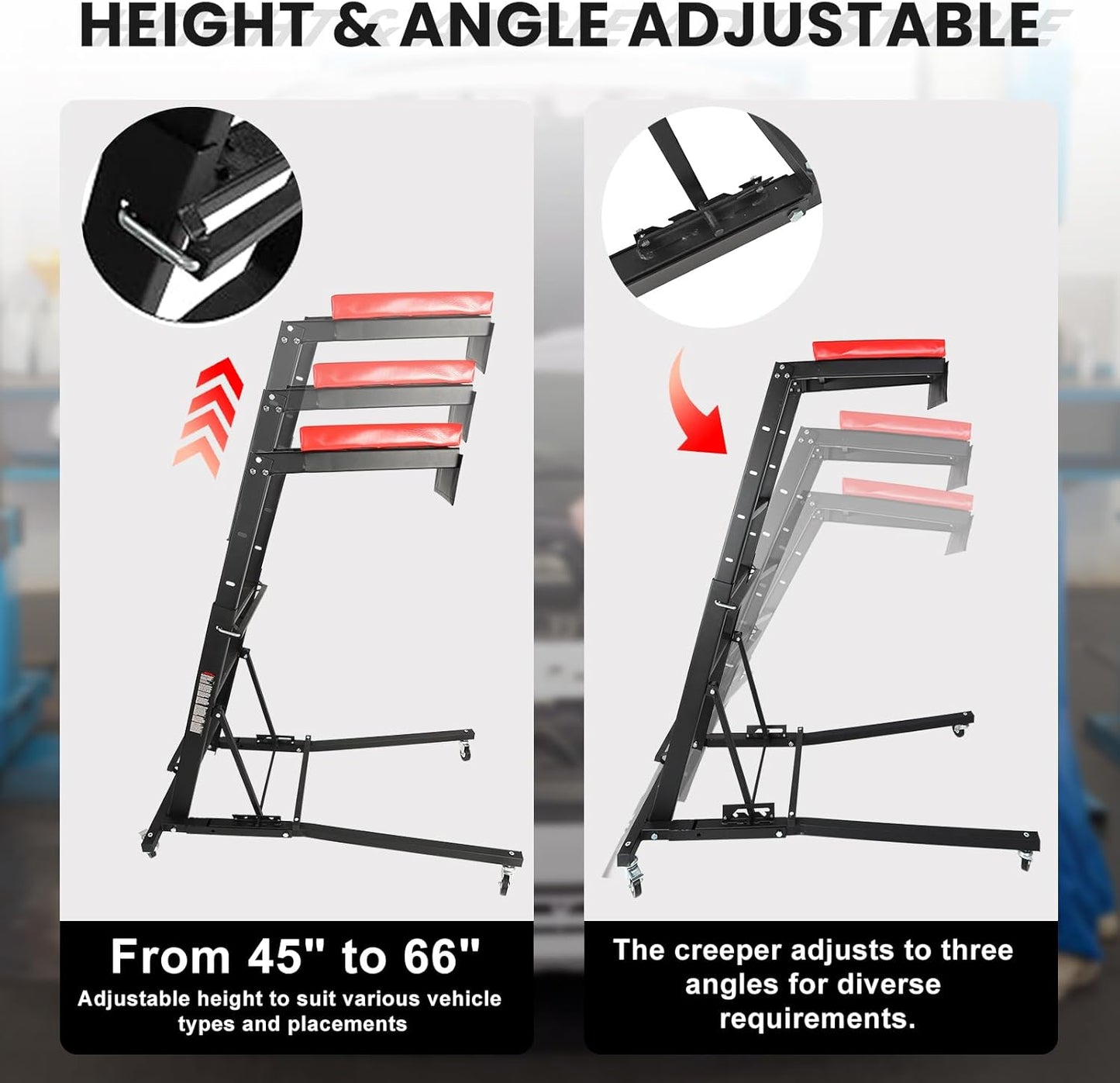 EASYBERG Foldable Topside Creeper, 400LBS Capacity Height Adjustable High Top Engine Creep for Truck Home Garage Workshop Repair Maintaince with Casters and Padder Deck