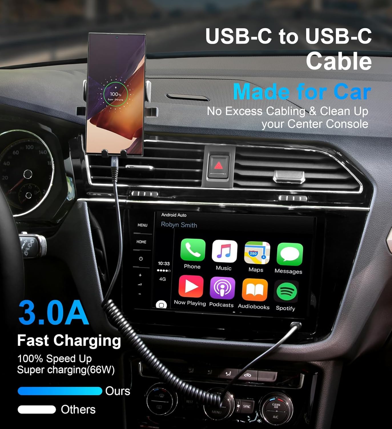 USB C to C Cable 3ft 2Pack Coiled USB C Charger Cable for Car Type C Fast Charging Cable for iPhone 16/15/Plus/Pro/Pro Max/Samsung Galaxy S23