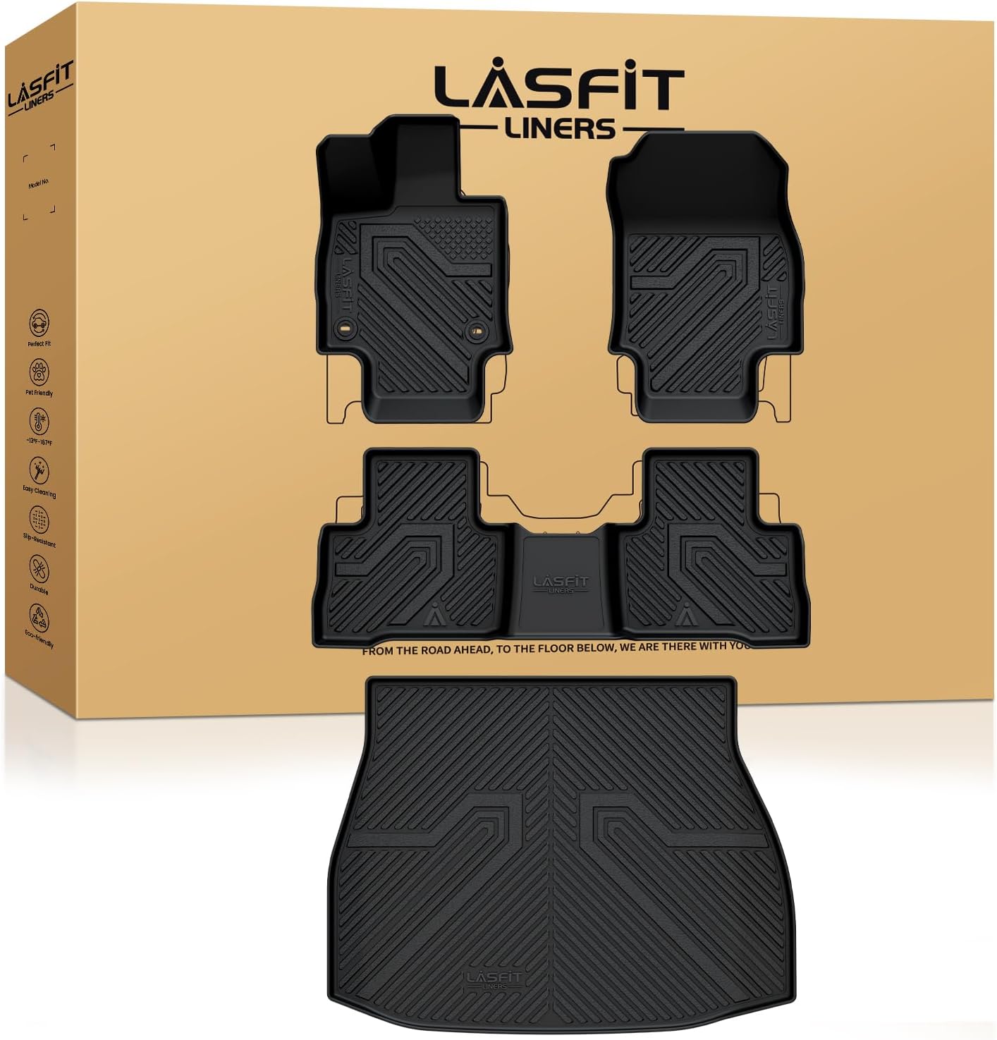 LASFIT Floor Mats&Trunk Mat for Toyota Venza 2021-2025 All Weather TPE Mats Custom Fit Floor Liner for Toyota Venza LE/XLE/Limited/Nightshade 1st and 2nd Row Full Set Car Mats and Cargo Liner, Black