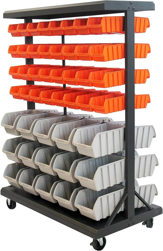 TRINITY EcoStorage 6-Tier Dual-Sided Rolling Bin Rack, 330 Pound Capacity, Includes 94 Organizer Bins, 19.75" x 35.5" x 48.5", Black
