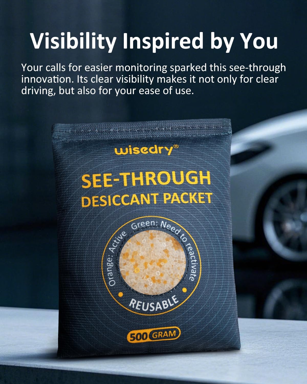 wisedry 2 x 500 Gram See-Through Silica Gel Packets, Color-Indicating Desiccant Packs for Storage, Reusable Safe Dehumidifier, Heat Resistant Dehumidifier Bags