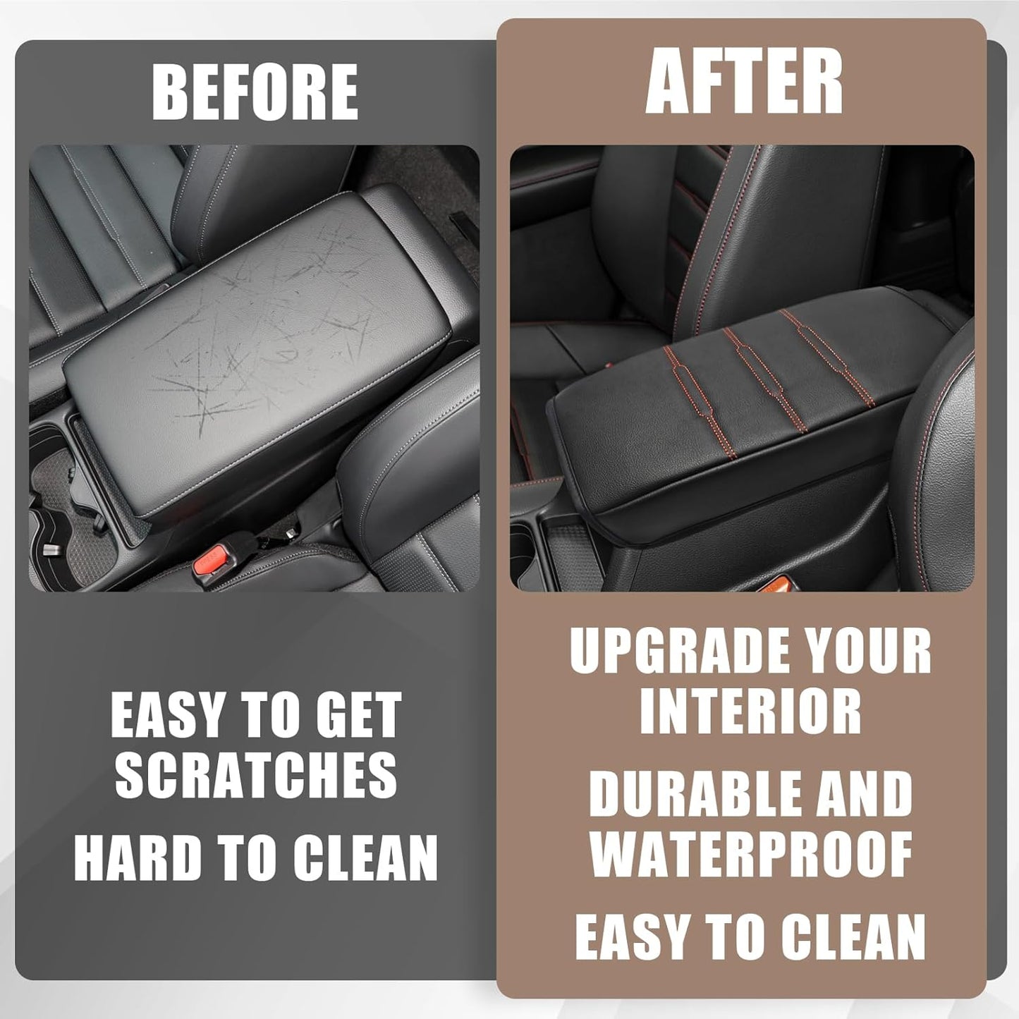 Muslogy Center Console Cover Compatible with 2023+ 2025 2026 Honda CR-V Accessories CRV Hybrid LX EX EX-L Sport Touring Armrest Cover Lid Cushion Protector Vegan Leather Extra Soft(Black/Orange Trim)