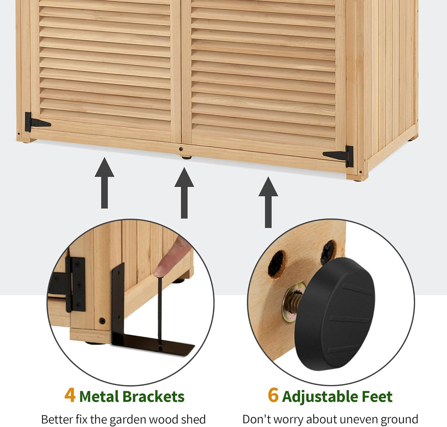 MCombo Outdoor Storage Cabinet, Wooden Storage Shed with Latch, Outside Garden Tool Shed with 2 Doors for Patio Yard Lawn, 1900 (Natural, Large)