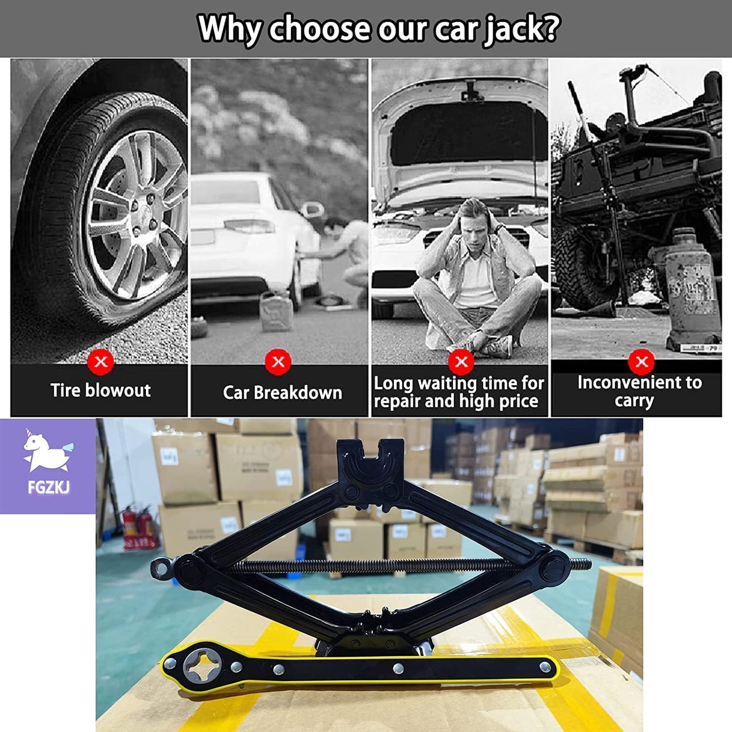 Scissor Jack for Car,Car Jack Kit - Tire Jack with Energy-Saving Ratchet Handle,Can Support a Maximum Weight of 1.5T (3307lb),Portable, Suitable for Small Cars and SUV (Saving Handle-1.5 tons)