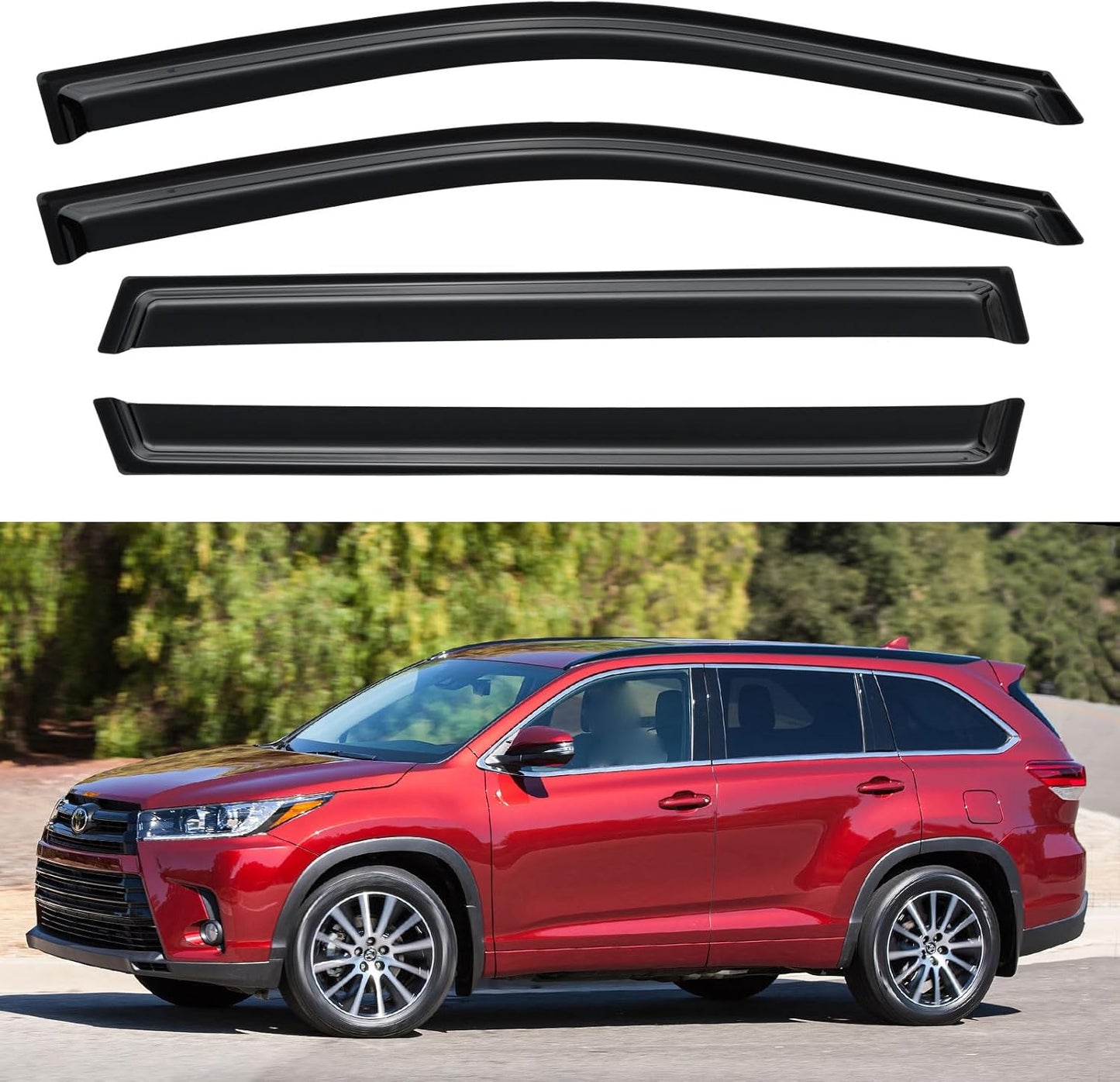 Window Visors Rain Guards for 2014 2015 2016 2017 2018 2019 Toyota Highlander, Out-Channel Window Vent Wind Deflectors Visors Shades for 14-19 Highlander
