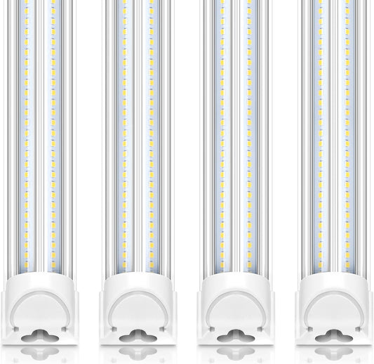 Barrina 8FT LED Shop Light, 100W 15000LM 5000K, Clear Cover Linkable LED Tube Lights, V Shape Integrated T8 LED Lighting, LED Light Fixtures for Garage, Warehouse, Workshop, ETL Listed, 4 Pack