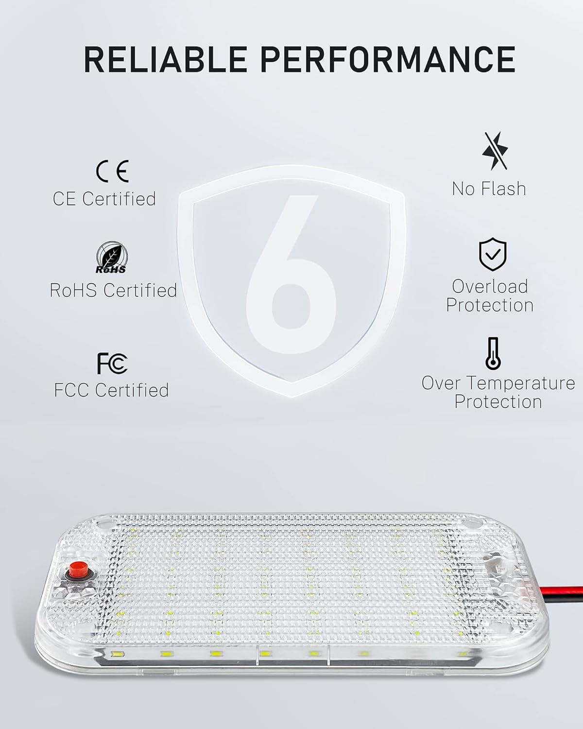 Dome Light for RV Interior, 48LED 800LM Ultra Bright 12 Volt LED White Lights, RV Ceiling Light with Switch Control, Ideal for Car Van Truck Camper Lorry Motorhome Boat(2 Pack)