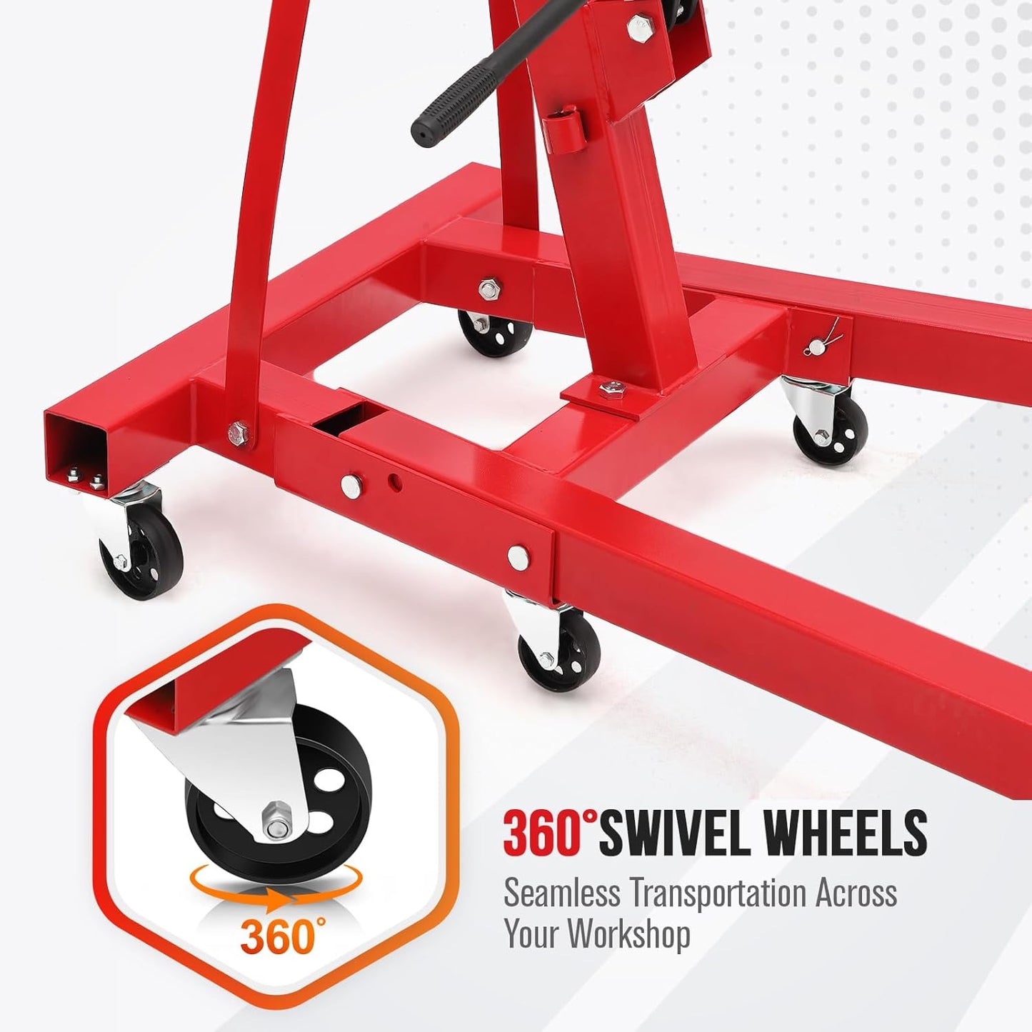 2 Ton Engine Hoist, Hydraulic Cherry Picker Engine Hoist Lift, 4400LBS Heavy Duty Crane Lifter with 6 Casters and Telescopic Boom, Foldable & Portable Design, for Garage, Workshop, Warehouse (Red)