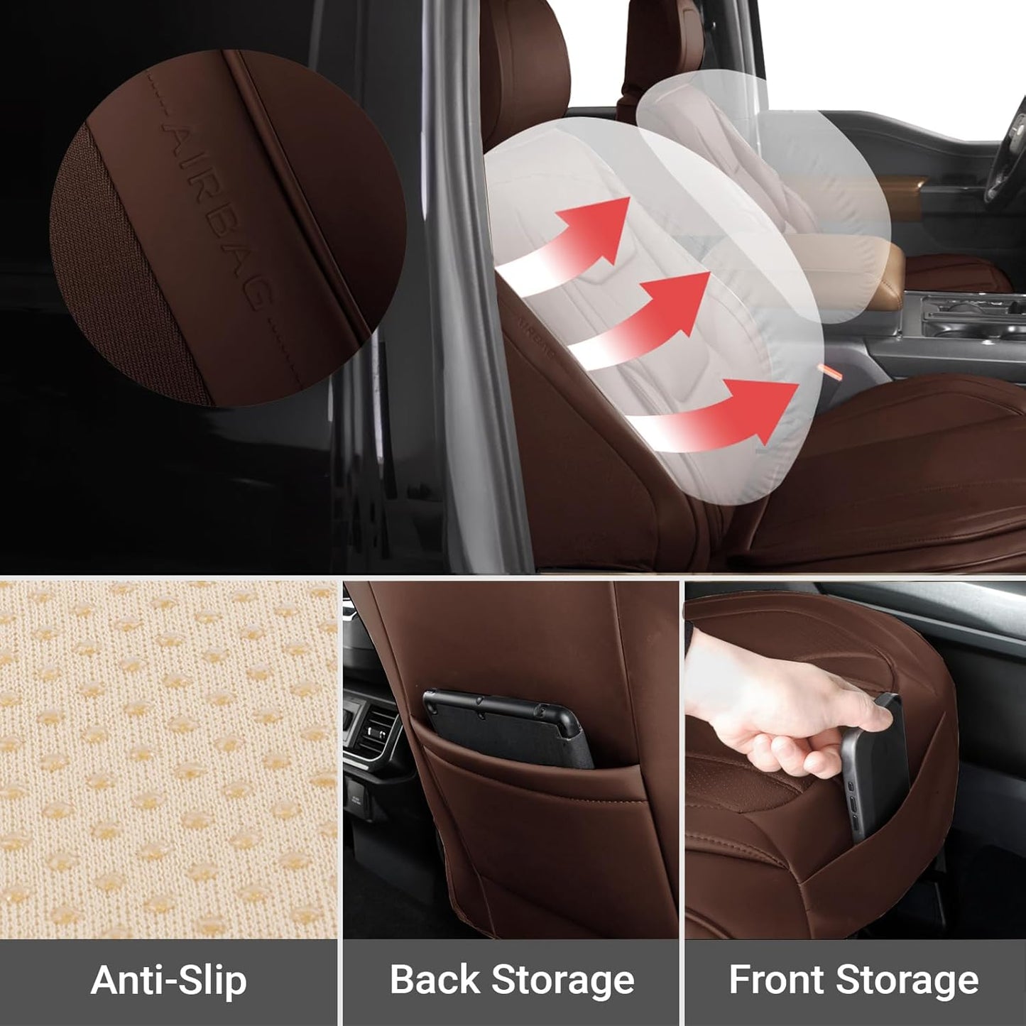 Coverland Custom Car Seat Covers Compatible with Silverado 2500HD, Maverick, Frontier - Premium Leather Non-Slip Memory Foam Waterproof Protector Front Seat-Dark Brown [See Size Chart-Size A40]