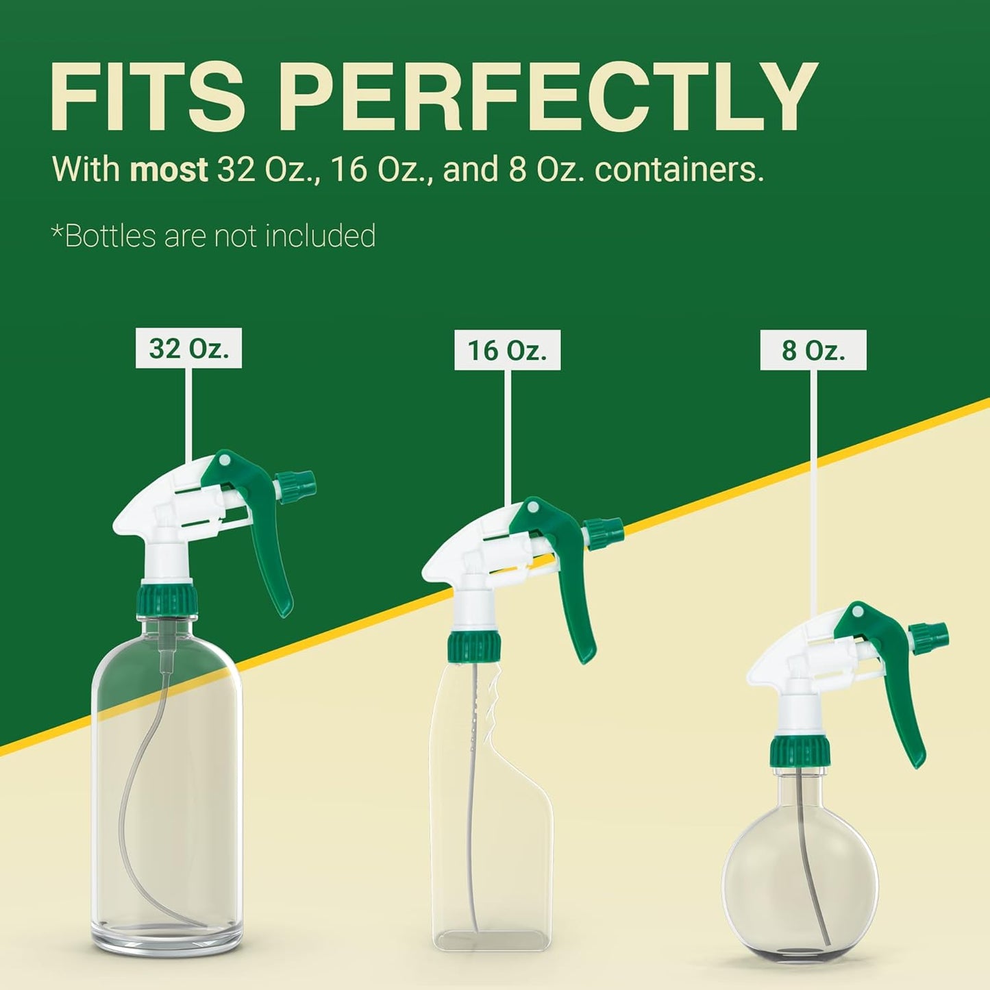 Spray Bottle Nozzle Replacement, Bottle Tops Only - Sprayer Nozzle Triggers for Heavy Duty, Commercial, Home Cleaning Solutions - Fits 8,16,24,32 oz Plastic & Glass Bottles, Green 6 Pack