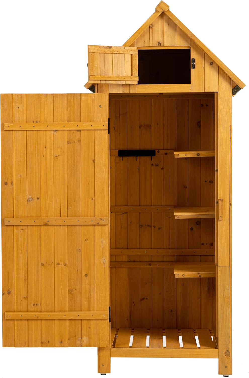 30.3" L X 21.3" W X 70.5" H Outdoor Storage Shed with Waterproof Roof, Solid Fir Wood Frame, and 3 Compartments for Garden Tools, Mower, and Hose,Natural Wood