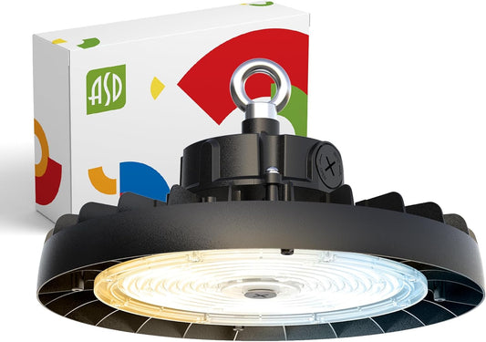 ASD LED High Bay UFO Light Fixture, Commercial Shop Lighting | 3CCT, Dimmable, IP69K Waterproof, DLC Premium, UL Listed | 200W 31900LM 3000-5000K 100-277V | Warehouse, Garage, Workshop Lamp | Black
