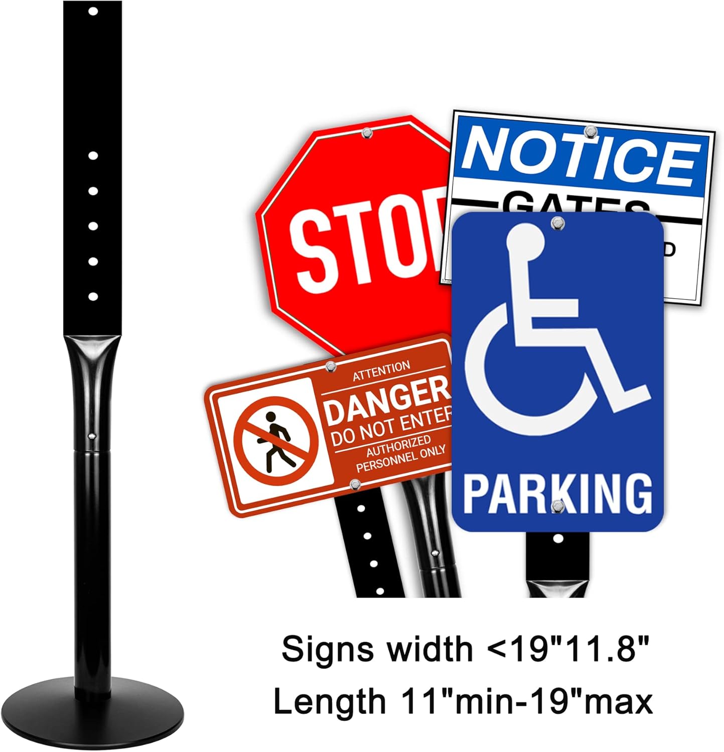 Parking Sign Post 48" Heavy Duty Cast Iron Parking Signs Stand, Movable Sign Stand for Hanging Signs, Black （15 pounds）