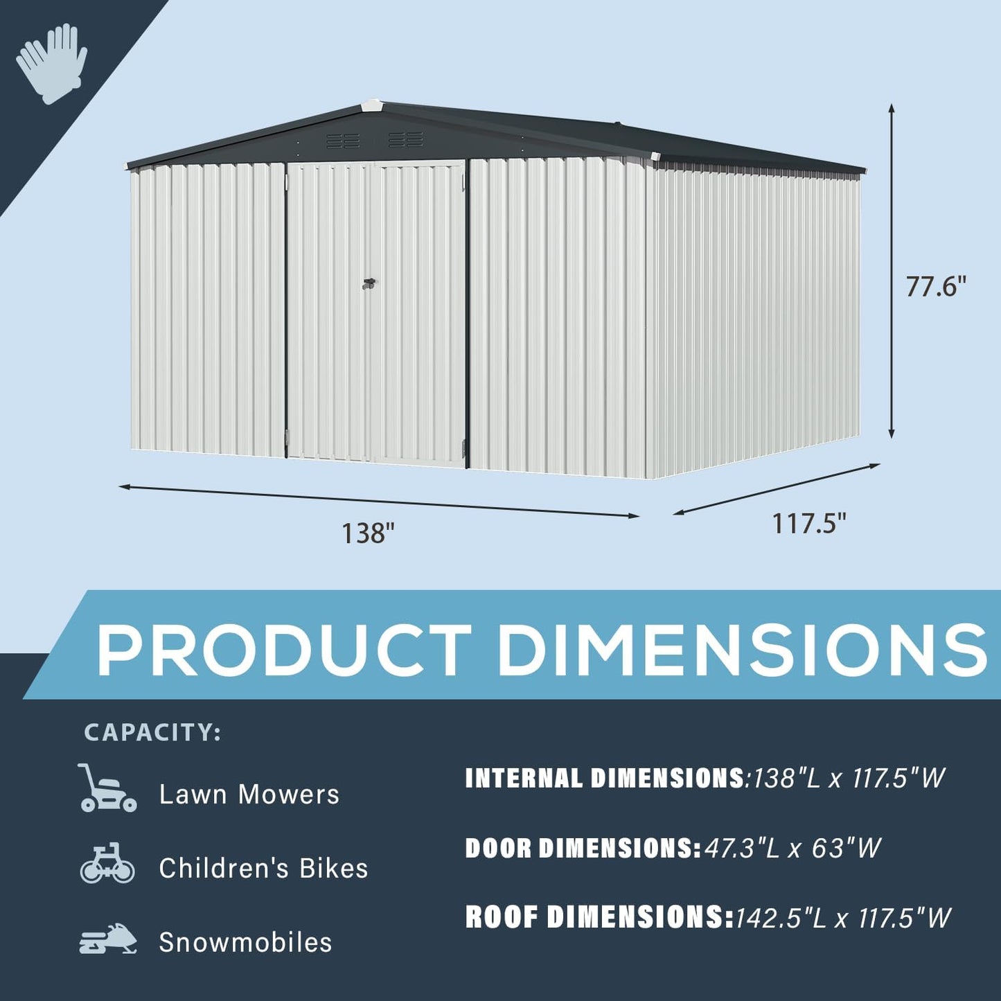 U-MAX Shed 12x10 Metal Outdoor Storage - White