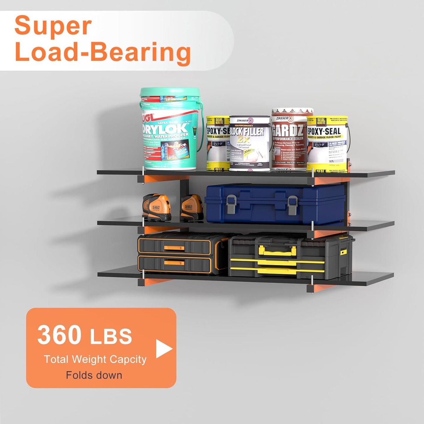 2 Pack Lumber Storage Rack, Heavy Duty Wood Storage Racks with 3-Level System 360 LBS Sturdy Garage Wood Organizer, Orange Lumber Metal Racks for Indoor and Outdoor