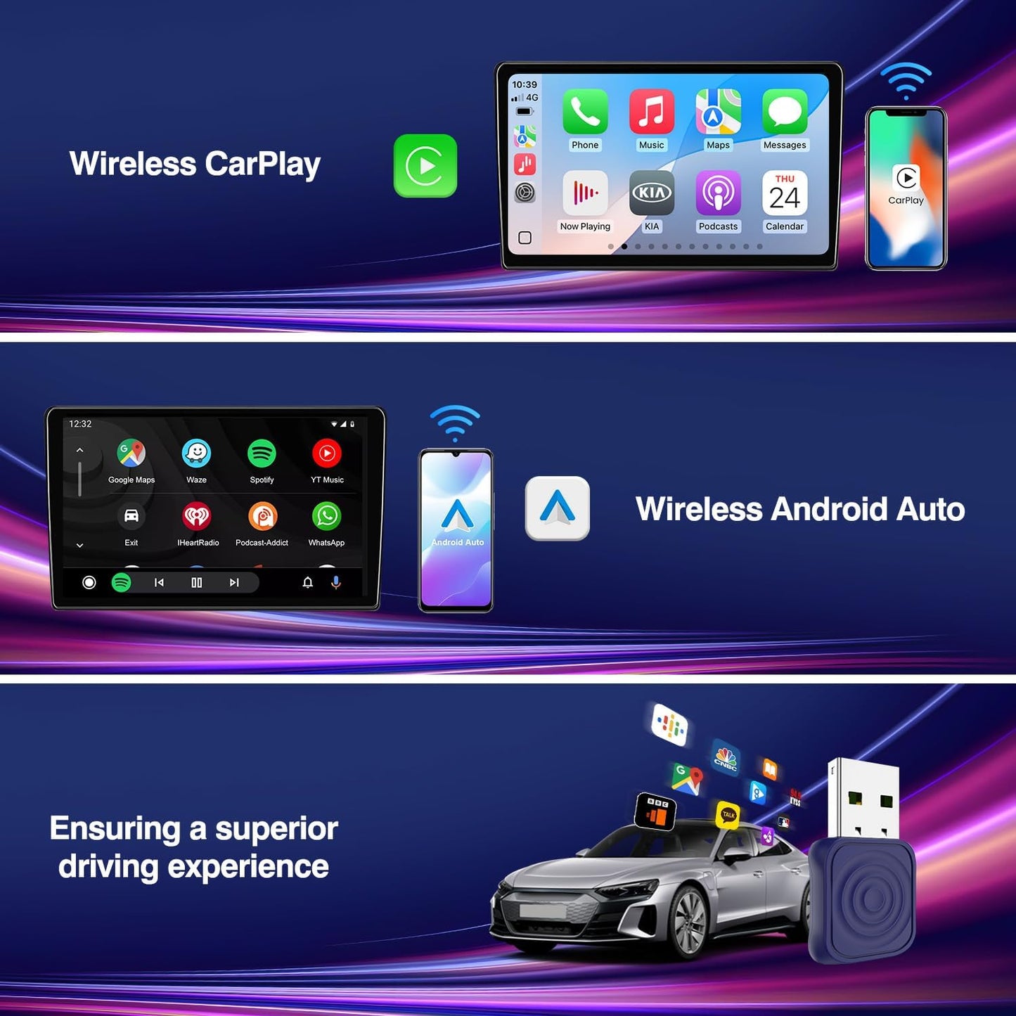 CarlinKit MiNi Ultra Wireless CarPlay & Android Auto Adapter - Plug & Play USB-A/USB-C Upgrade for Wired Cars | Retains OEM Mic, Sound Quality & Controls | OTA Updates