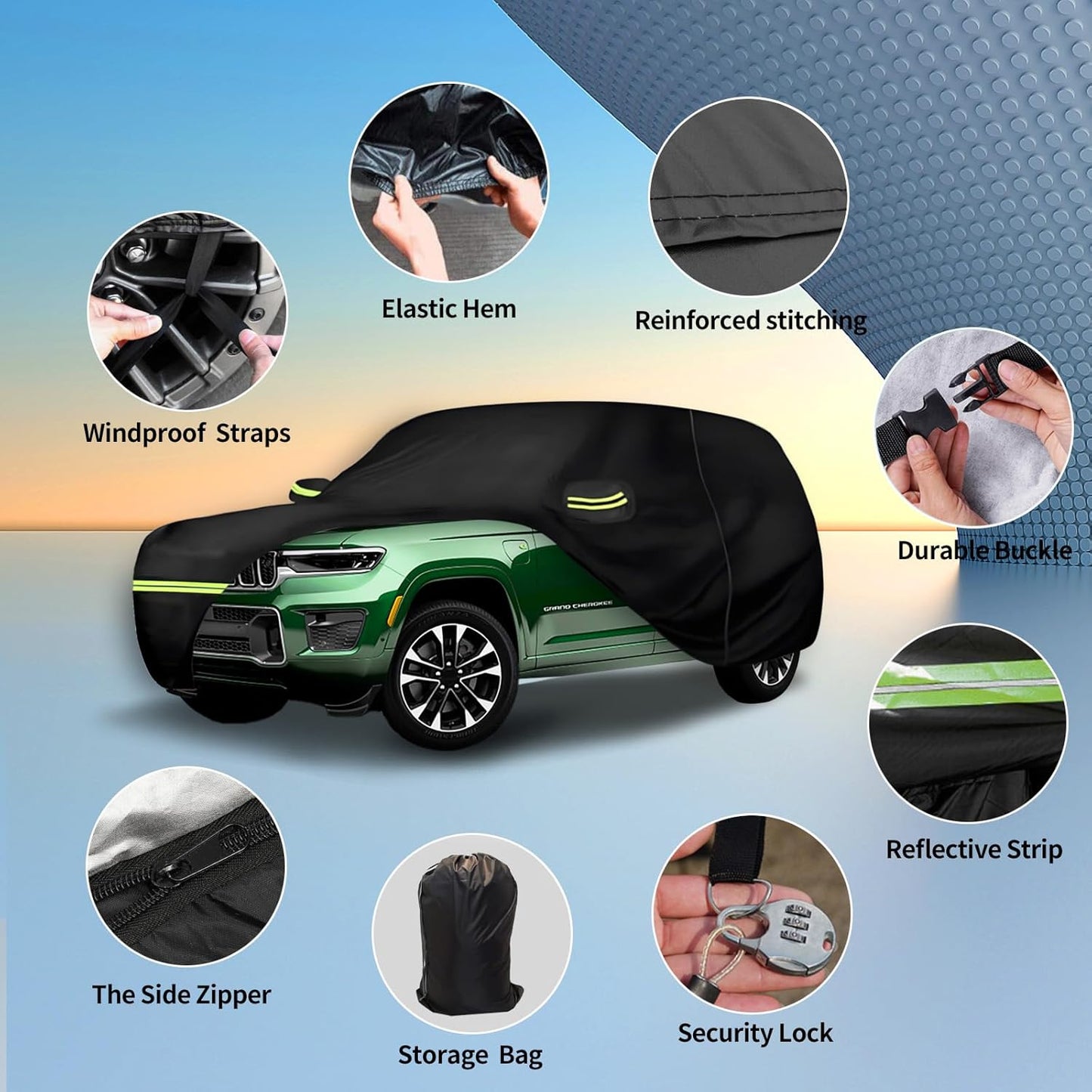 Waterproof Car Covers for 2010-2025 Jeep Grand Cherokee (Black) Custom Heavy Duty Waterproof All Weather Protection Outdoor