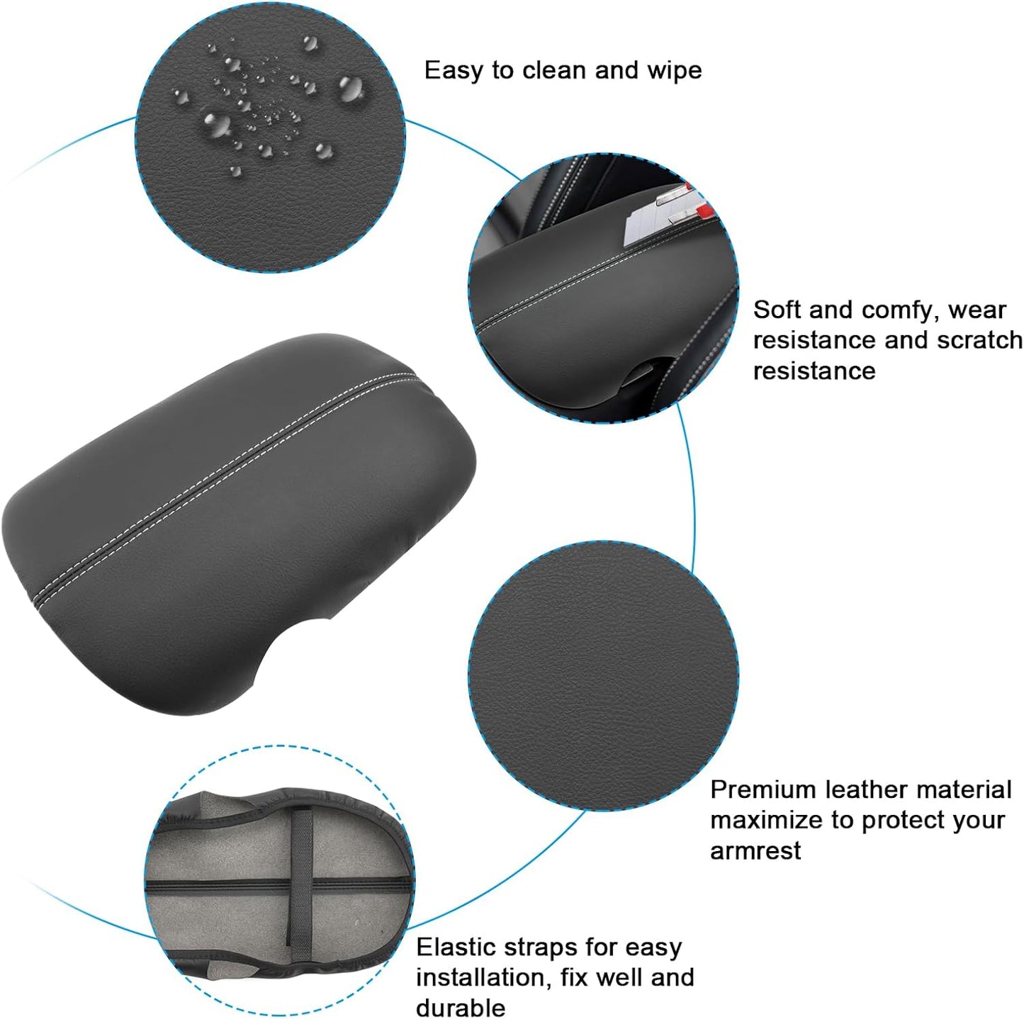 SXCY for 2024 2025 2026 Mustang Armrest Cover (Slim) for Ford Mustang 2025 2026 Accessories 2024 2025 2026 Mustang Center Console Cover 2025 2026 Mustang Middle Console Cover (Grey Stitched)