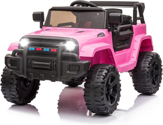 JOYMOR Ride on Truck with Remote Control, 4 Wheels 12V Battery Powered Kids Car, with LED Headlight/Horn Button/ MP3 Player/USB Port/Forward Backward/Kids Girl Boy (Pink)