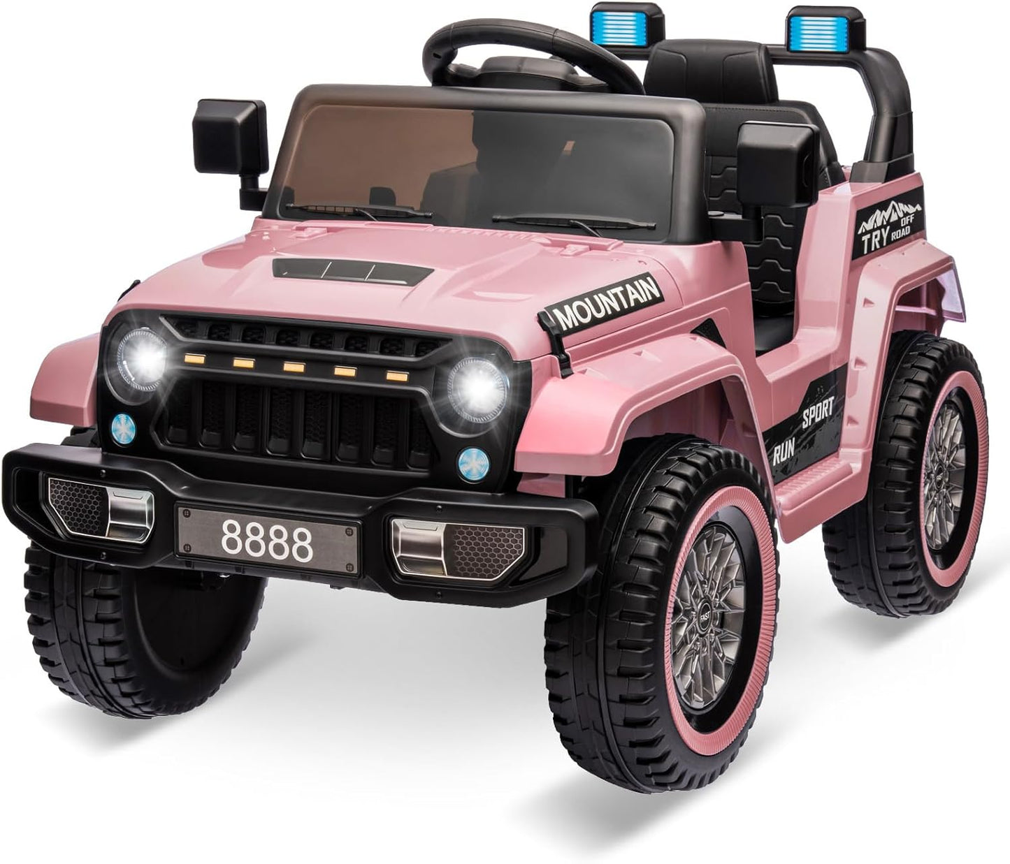 12V Kids Ride on Truck Car, w/Parent Remote Control, Twin 35w Motors, 3 Speeds, LED Lights, Music & Horn, Spring Suspension, Kids Electric Vehicles Toy for 3-5 Years Old Boys Girls Gift, Light Pink
