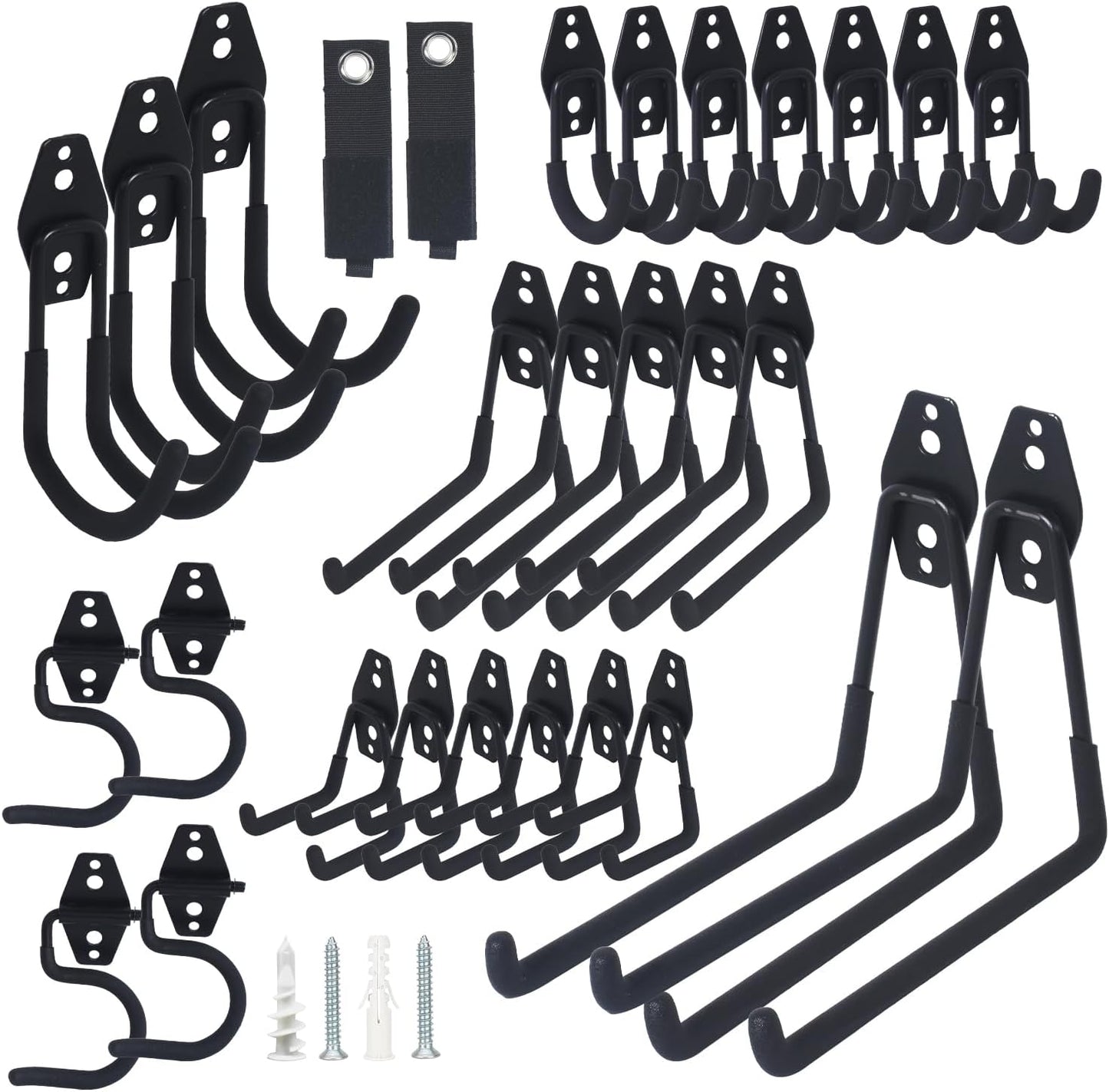 28 Pack Steel Heavy Duty Garage Hooks Storage Hooks with Anti-Slip Coating, Utility Garage Wall Mount Hanger and Organizer for Bikes, Ladder, Rope, Broom, Shovel and Garden Power Tools (28, Black)