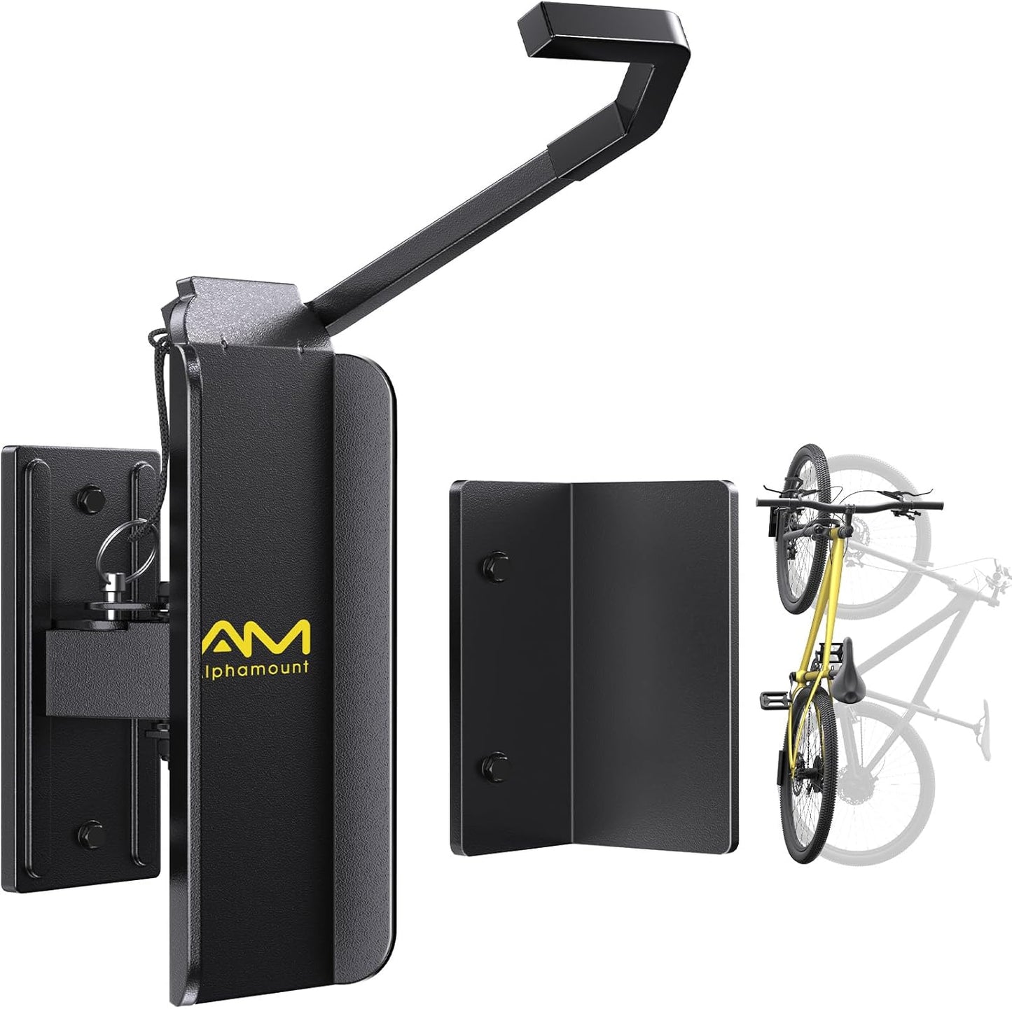 AM alphamount Swivel Bike Wall Mount, Metal Wall Bike Rack with Durable Sleeves, Space-Saving Vertical Bike Rack with 180° Swivel for Home and Garage, Bike Storage Hanger Mount Up to 66 lbs, 1-Pack