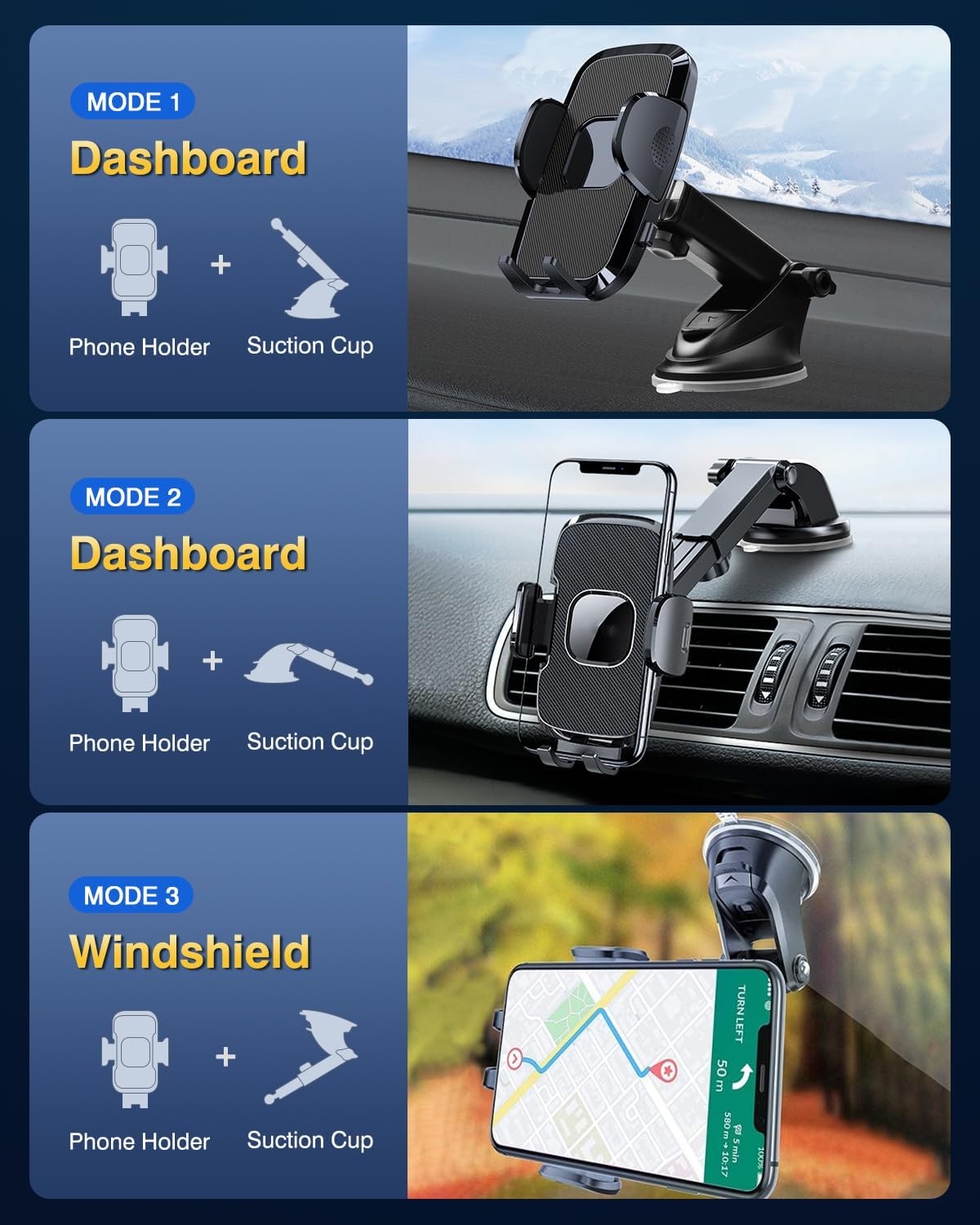 [Military-Grade Construction Phone Holders for Your Car, 2025 New Car Phone Holder Cell Smartphone Mount Windshield Dashboard Suction Cup Stand Truck Cradle for iPhone Samsung Android All