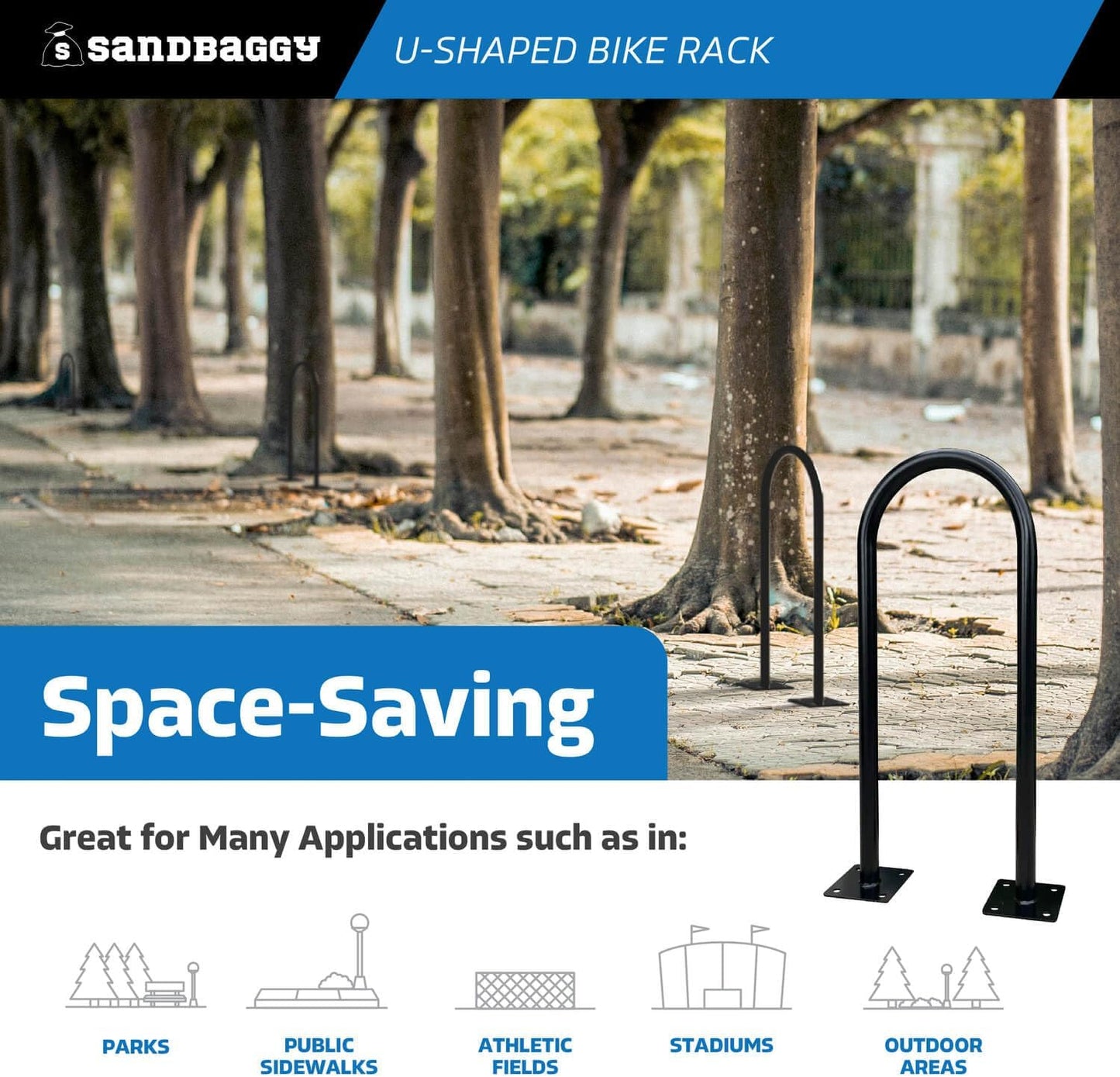 Sandbaggy U Shaped Bike Rack - Outdoor, Commercial - Galvanized Steel - Surface/Ground Mounted (1, White)