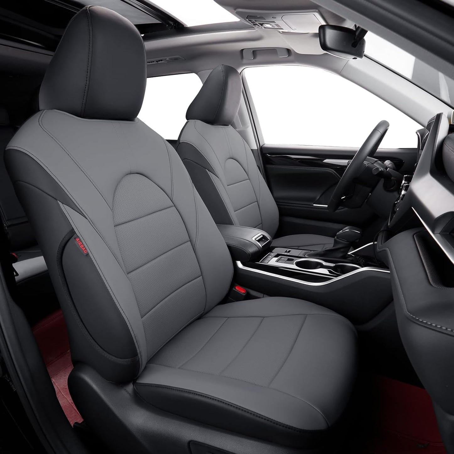 coverdream Camry Seat Covers Custom Fit for 2018-2024 Toyota Camry L LE SE SE Nightshade,Full Coverage Waterproof Leatherette Car Seat Protector (Full Set,Black/Gray)