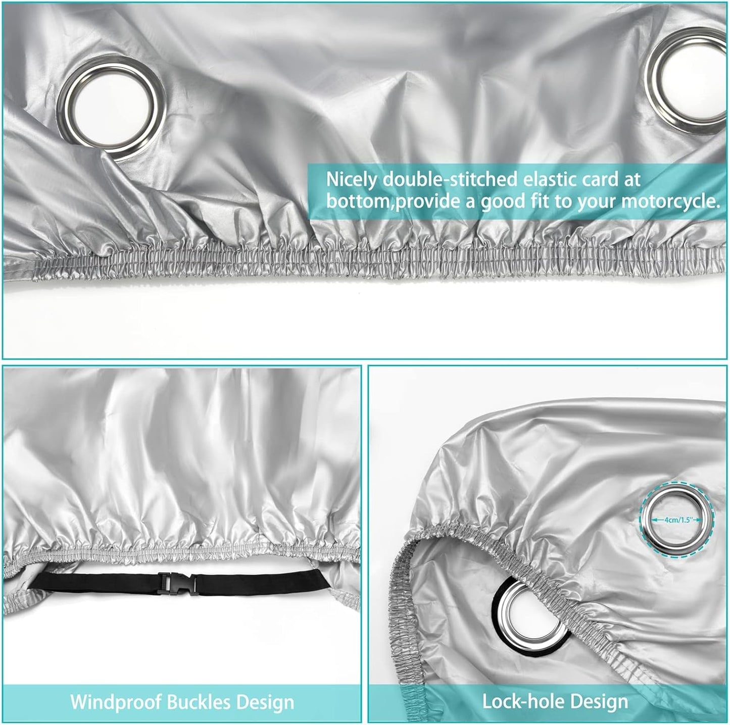 Motorcycle Cover,Motorbike Cover All Season Universal Weather Waterproof Sun Outdoor Protection with Lock-Holes & Storage Bag,XXL Motorcycles Vehicle Cover