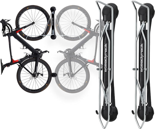 Steadyrack Bike Rack for Road Bikes - The Original Wall Mounted Vertical Bike Storage - Fits Narrow Tires - Space Saving Pivot Design - Heavy-Duty Steel Rack for Indoor Garage, Apartment or Home Use