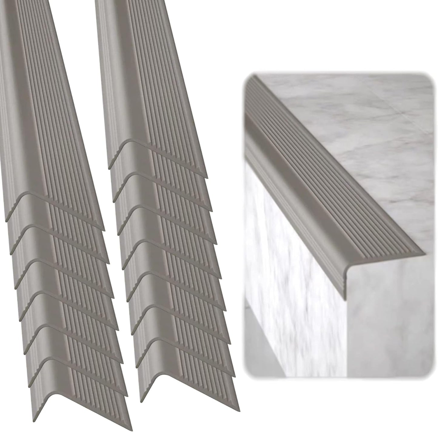 Rubber Bond Stair Edge Protector (Pack of 15) 36x2x1 inch Anti-Slip Stair Corner Trim Rubber Strips - Waterproof Self-Adhesive Staircases for Outdoor & Indoor Uses | Protect Kids & Pets - Grey