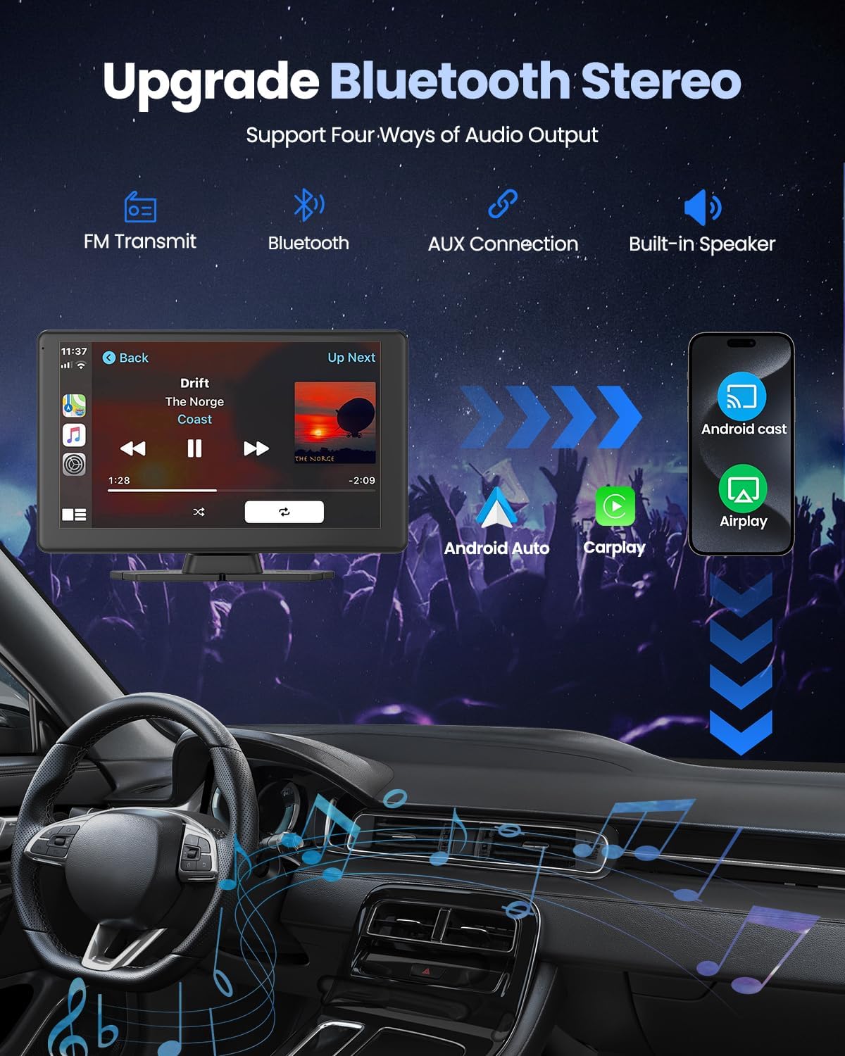 Wireless Carplay Screen for Car with 5K Dash Cam, 9" Portable Apple CarPlay & Android Auto Car Stereo with 1080p Backup Camera, Bluetooth/GPS Navigation/Voice Control/Mirror Link