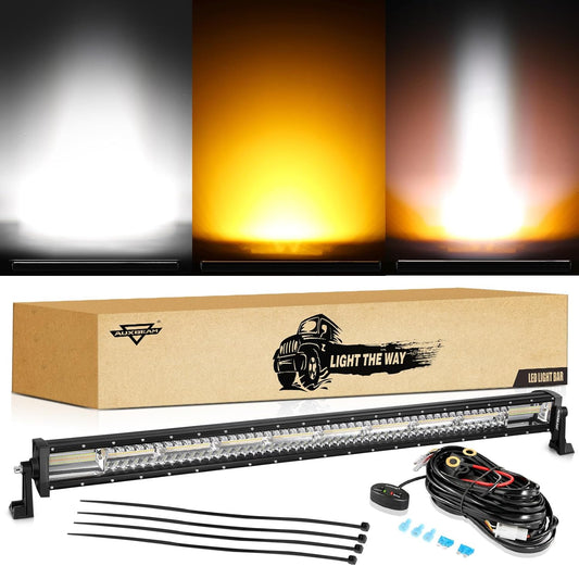 Auxbeam LED Led Light Bar 42 Inch 240W Straight Spot Flood Combo Led Off Road Lights, Amber White Strobe Offroad Fog Light Memory Function Yellow Driving Work Lights for Truck with DT Wiring Hardness