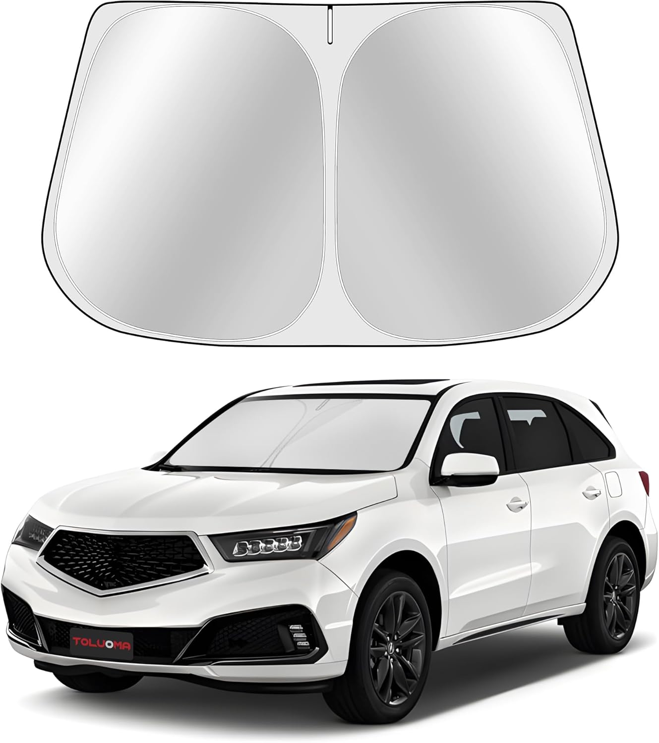 Custom Fit Windshield Sun Shade for Acura MDX 2014-2020 - Full Coverage, 210T Reflective Fabric, Double-Layer Design - Blocks 99% UV Rays, Keeps Car Cool, Easy to Install and Store