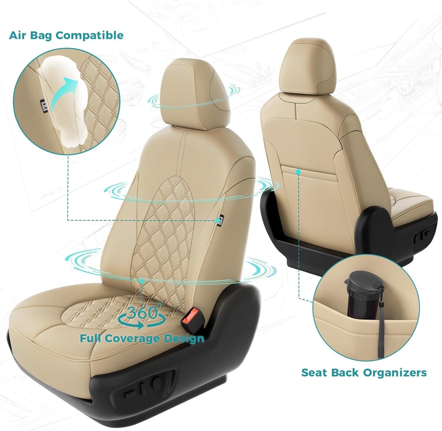 for Toyota Camry Seat Covers LE SE SE Nightshade 2018 2019 2020 2021 2022 2023 2024 - Custom Car Seat Covers Full Set, Waterproof Breathable Leather Seat Covers for Cars, Beige Not for Hybrid
