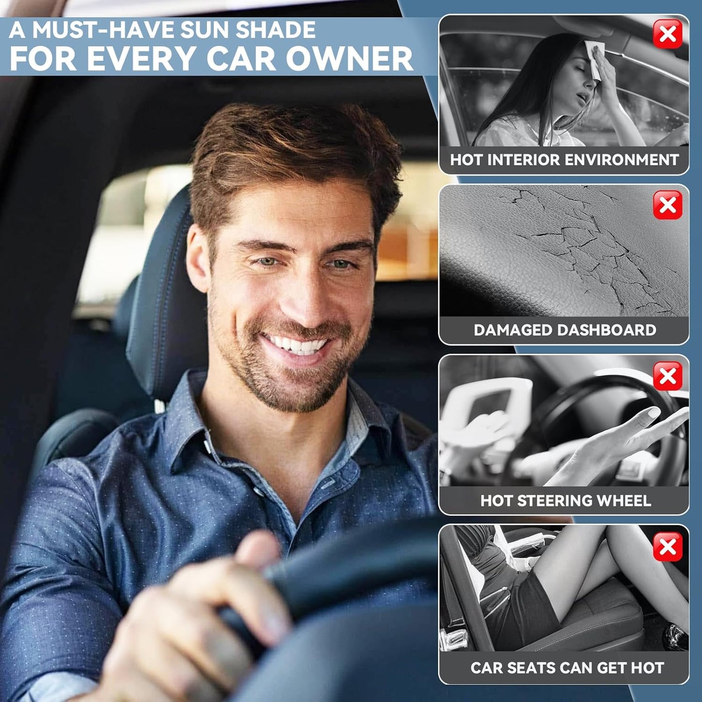 for Ford Super Duty F250 F350 F450 F550 2017-2024 2025 Windshield Sun Shade - 4 Layers Car Sunshades for Front Window Shade Cover Custom Fit F-250 Sun Visor 240T Shade Blocks UV Rays Car Accessories